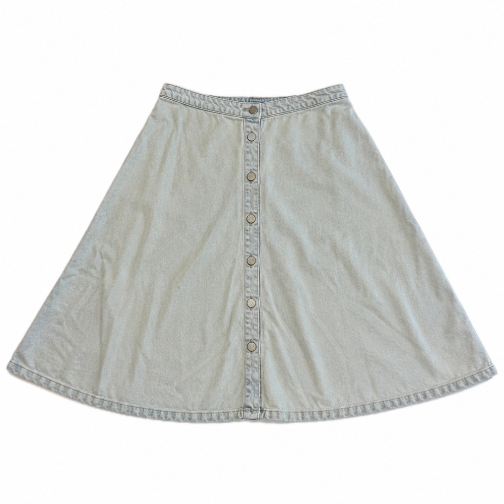 BLANKNYC Skirt Womens 29 Light Blue Flare Denim Linen Blend Button Front Midi - Picture 2 of 8